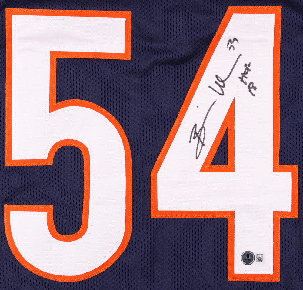 Brian Urlacher Signed Career Highlight Stat Jersey Inscribed "HOF 18" (Beckett) at PristineAuction.com Brian Urlacher Signed Career Highlight Stat Jersey Inscribed "HOF 18" (Beckett) at PristineAuction.com