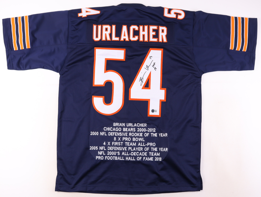 Brian Urlacher Signed Career Highlight Stat Jersey Inscribed "HOF 18" (Beckett) at PristineAuction.com Brian Urlacher Signed Career Highlight Stat Jersey Inscribed "HOF 18" (Beckett) at PristineAuction.com