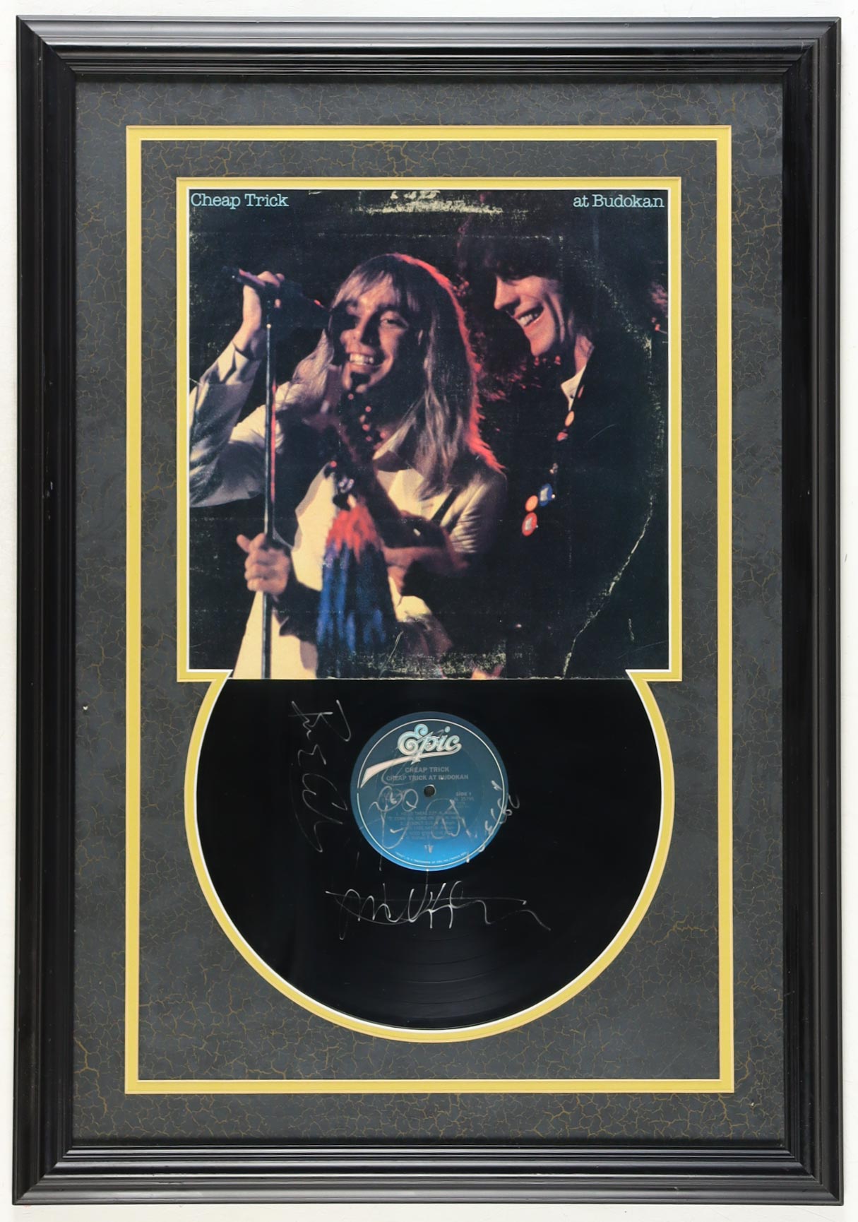 Cheap Trick "Cheap Trick at Budokan" Custom Framed Vinyl Album Cover Band-Signed By (4) with Bun E. Carlos, Rick Nielsen, Tom Petersson (JSA) at PristineAuction.com Cheap Trick "Cheap Trick at Budokan" Custom Framed Vinyl Album Cover Band-Signed By (4) with Bun E. Carlos, Rick Nielsen, Tom Petersson (JSA) at PristineAuction.com