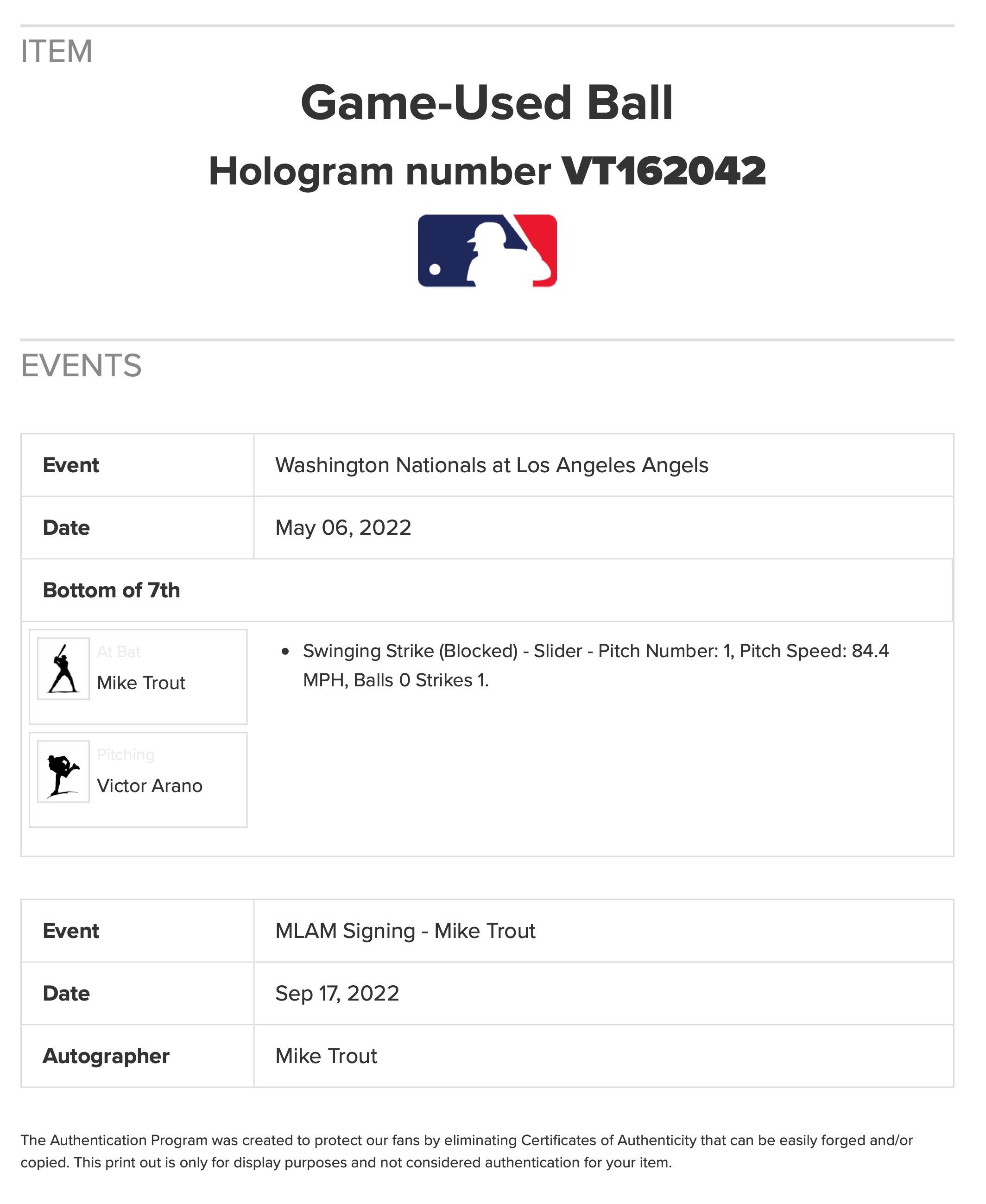 Mike Trout Signed 2022 Game-Used OML Baseball (MLB) at PristineAuction.com Mike Trout Signed 2022 Game-Used OML Baseball (MLB) at PristineAuction.com