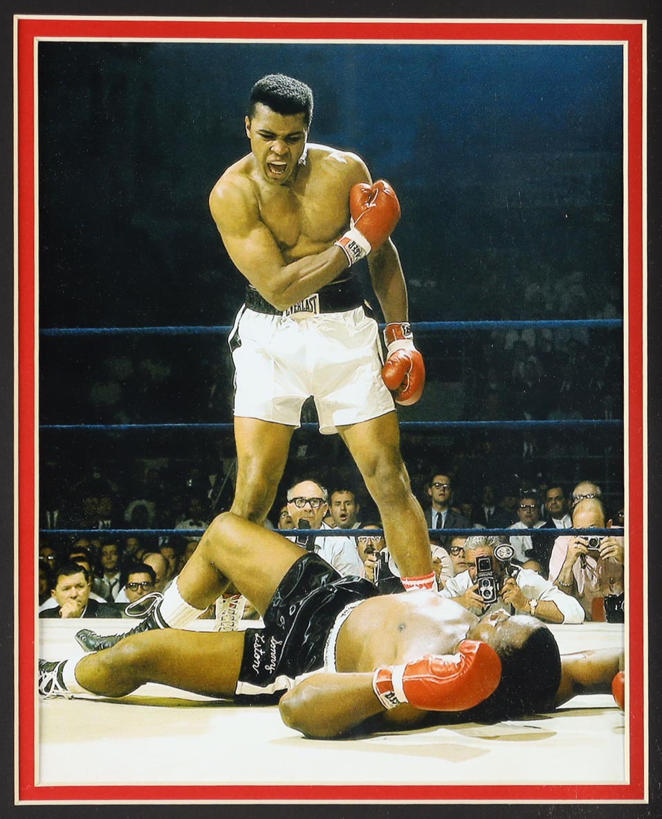 Muhammad Ali Signed 33.5x41.5 Custom Framed Boxing Trunks and Photo Display (Beckett) at PristineAuction.com Muhammad Ali Signed 33.5x41.5 Custom Framed Boxing Trunks and Photo Display (Beckett) at PristineAuction.com