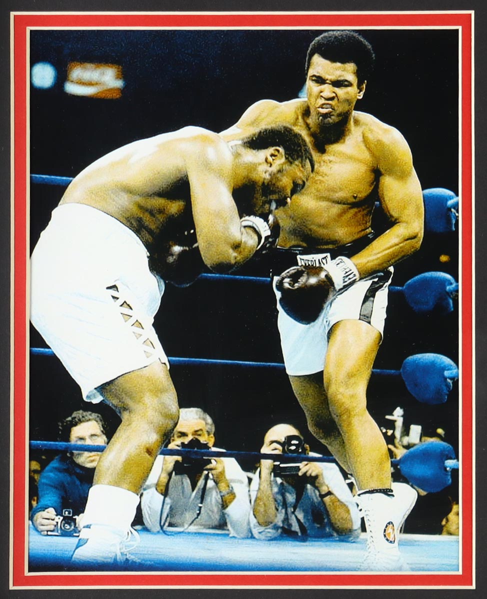 Muhammad Ali Signed 33.5x41.5 Custom Framed Boxing Trunks and Photo Display (Beckett) at PristineAuction.com Muhammad Ali Signed 33.5x41.5 Custom Framed Boxing Trunks and Photo Display (Beckett) at PristineAuction.com