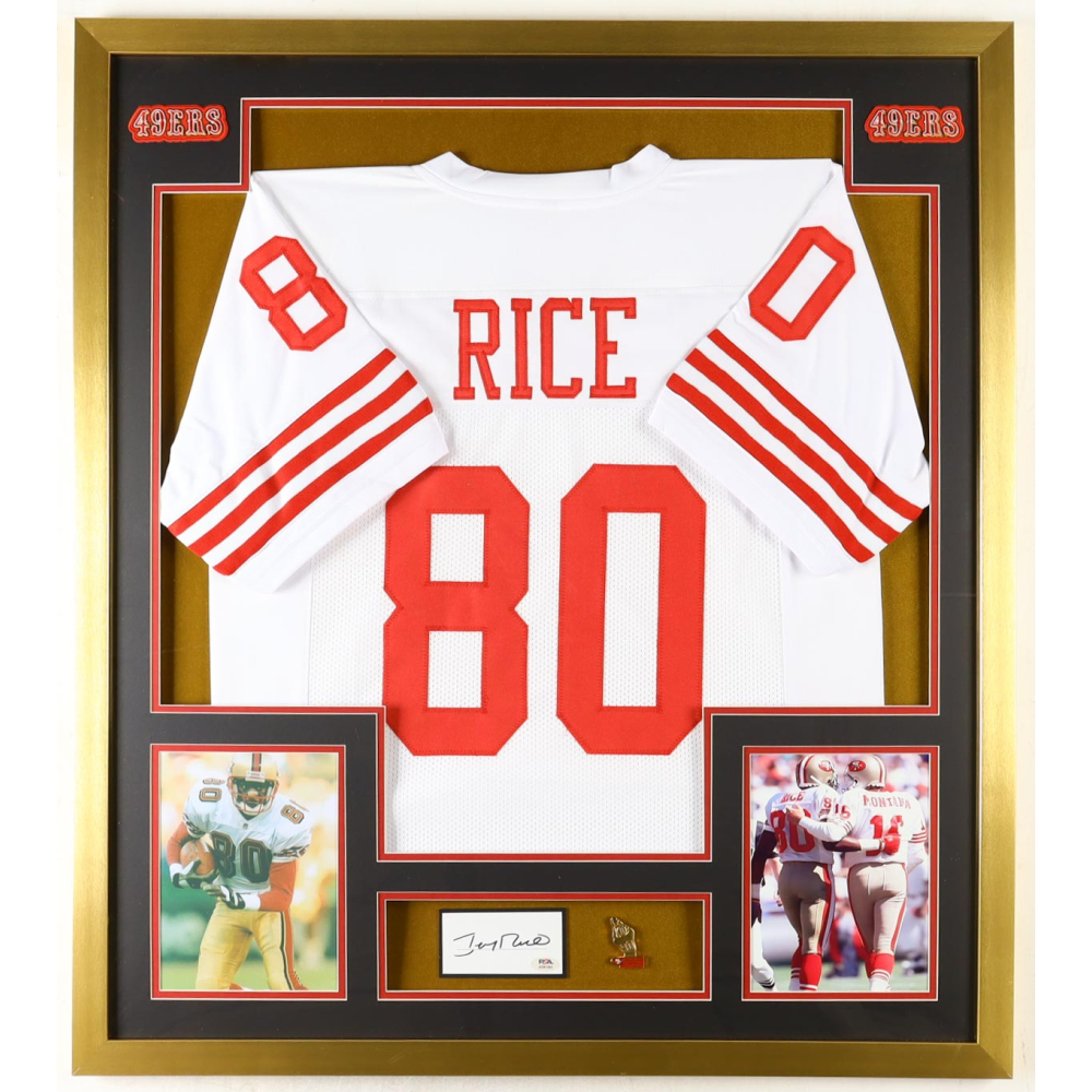 Jerry Rice Signed Custom Framed Cut Display With Jersey, Player ...