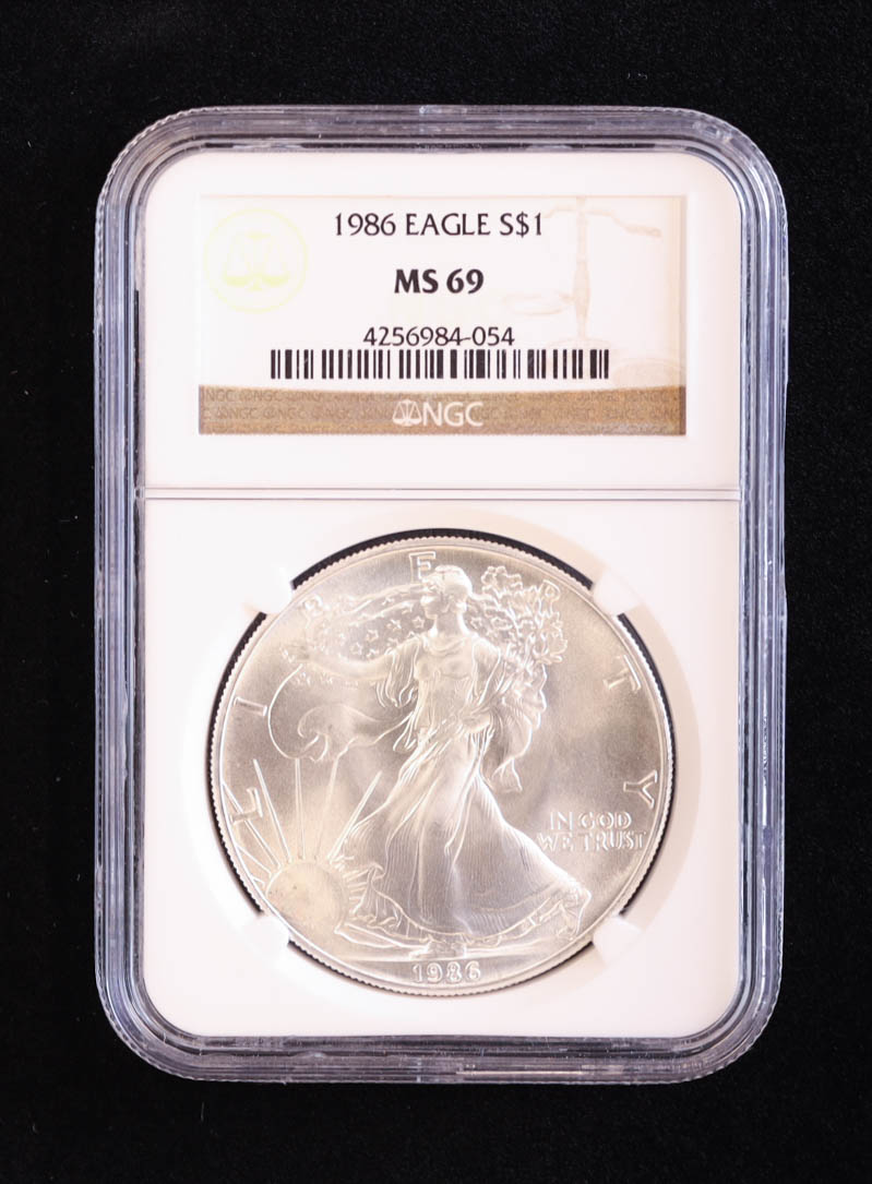 1986 American Silver Eagle - First Year of Issue (NGC MS69) at PristineAuction.com 1986 American Silver Eagle - First Year of Issue (NGC MS69) at PristineAuction.com