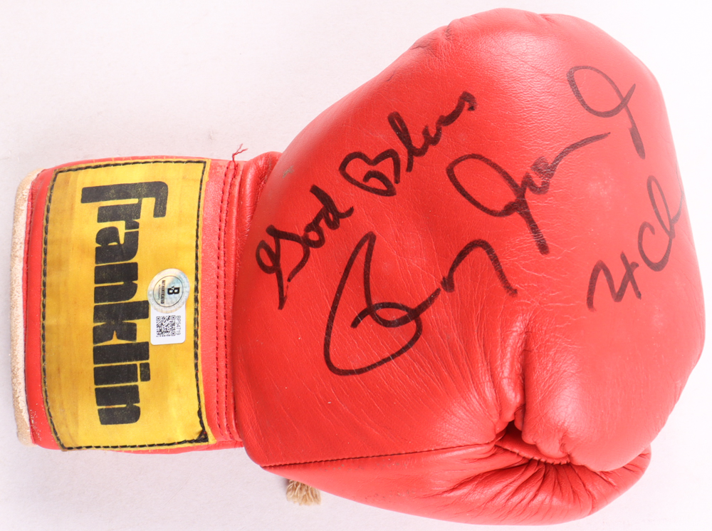 Roy Jones Jr. Signed Franklin Boxing Glove Inscribed "God Bless" & "4 Champ" (Beckett) at PristineAuction.com Roy Jones Jr. Signed Franklin Boxing Glove Inscribed "God Bless" & "4 Champ" (Beckett) at PristineAuction.com