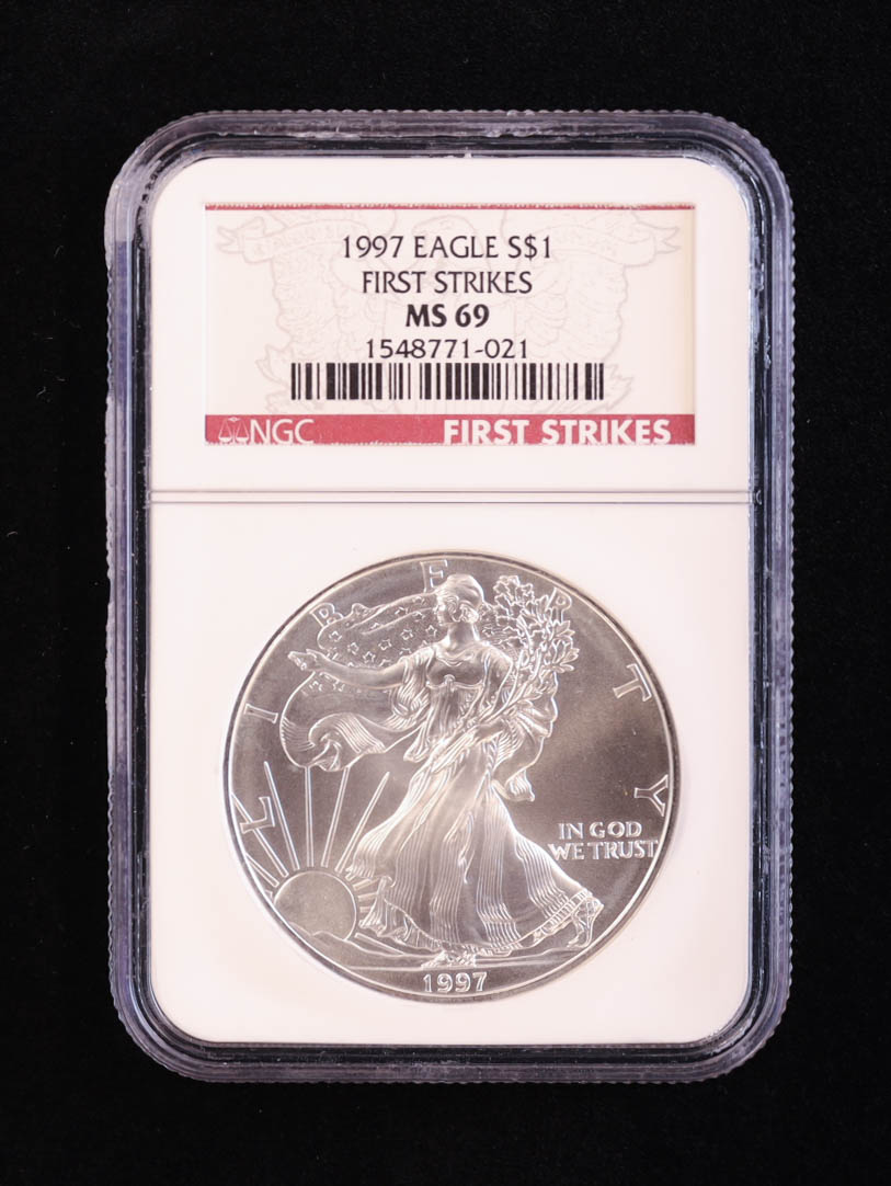 1997 American Silver Eagle - First Strikes (NGC MS69) at PristineAuction.com 1997 American Silver Eagle - First Strikes (NGC MS69) at PristineAuction.com