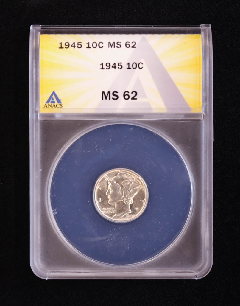 1945 Mercury Silver Dime (ANACS MS62) at PristineAuction.com 1945 Mercury Silver Dime (ANACS MS62) at PristineAuction.com