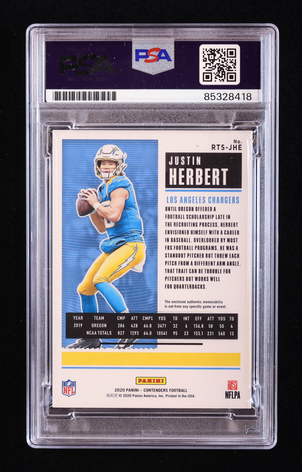 Justin Herbert Signed 2020 Panini Contenders Rookie Ticket Swatches #4 RC (PSA) at PristineAuction.com Justin Herbert Signed 2020 Panini Contenders Rookie Ticket Swatches #4 RC (PSA) at PristineAuction.com