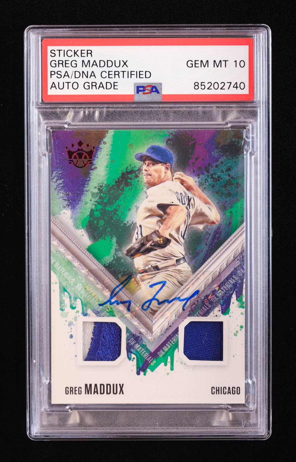 Greg Maddux Signed Sticker on 2021 Diamond Kings DK Materials Red #80 #2/5 (PSA | Autograph Graded PSA 10) at PristineAuction.com Greg Maddux Signed Sticker on 2021 Diamond Kings DK Materials Red #80 #2/5 (PSA | Autograph Graded PSA 10) at PristineAuction.com