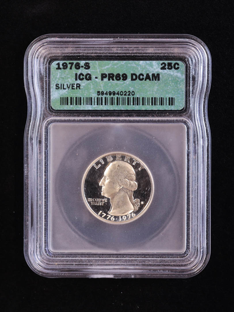 thumbnail image 2 of 1976 S Silver Proof Bicentennial Quarter – Uncirculated DCAM Washington 25c 2 of 2
