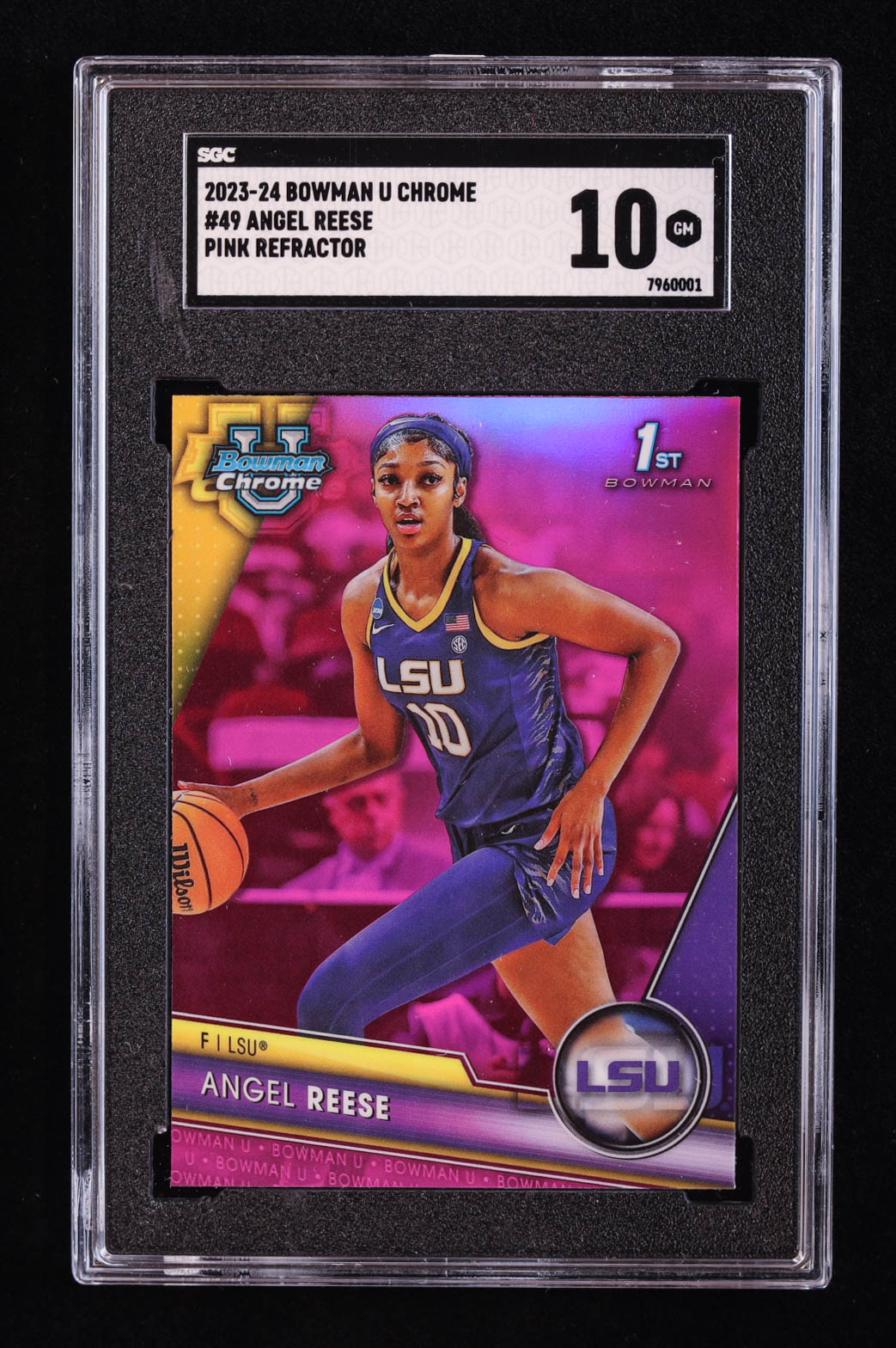 Angel Reese 2023-24 Bowman Chrome University Pink Refractors #49 RC (SGC 10) at PristineAuction.com Angel Reese 2023-24 Bowman Chrome University Pink Refractors #49 RC (SGC 10) at PristineAuction.com