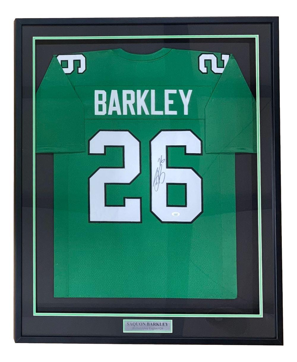 Saquon Barkley Signed Custom Framed Jersey (JSA) at PristineAuction.com Saquon Barkley Signed Custom Framed Jersey (JSA) at PristineAuction.com