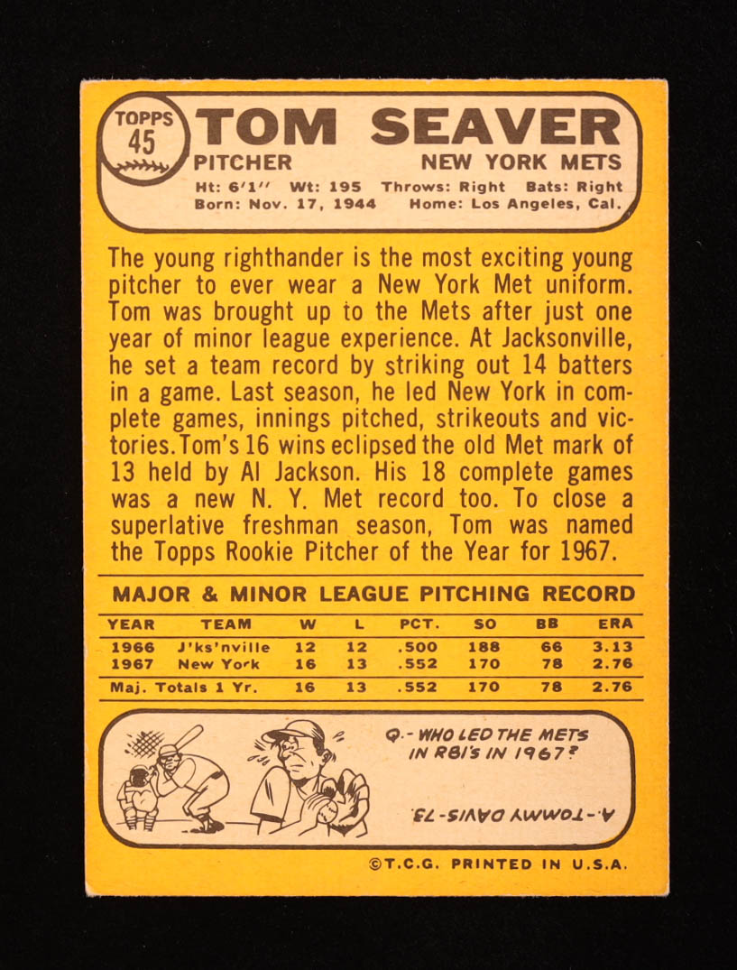 Tom Seaver 1968 Topps #45 at PristineAuction.com Tom Seaver 1968 Topps #45 at PristineAuction.com