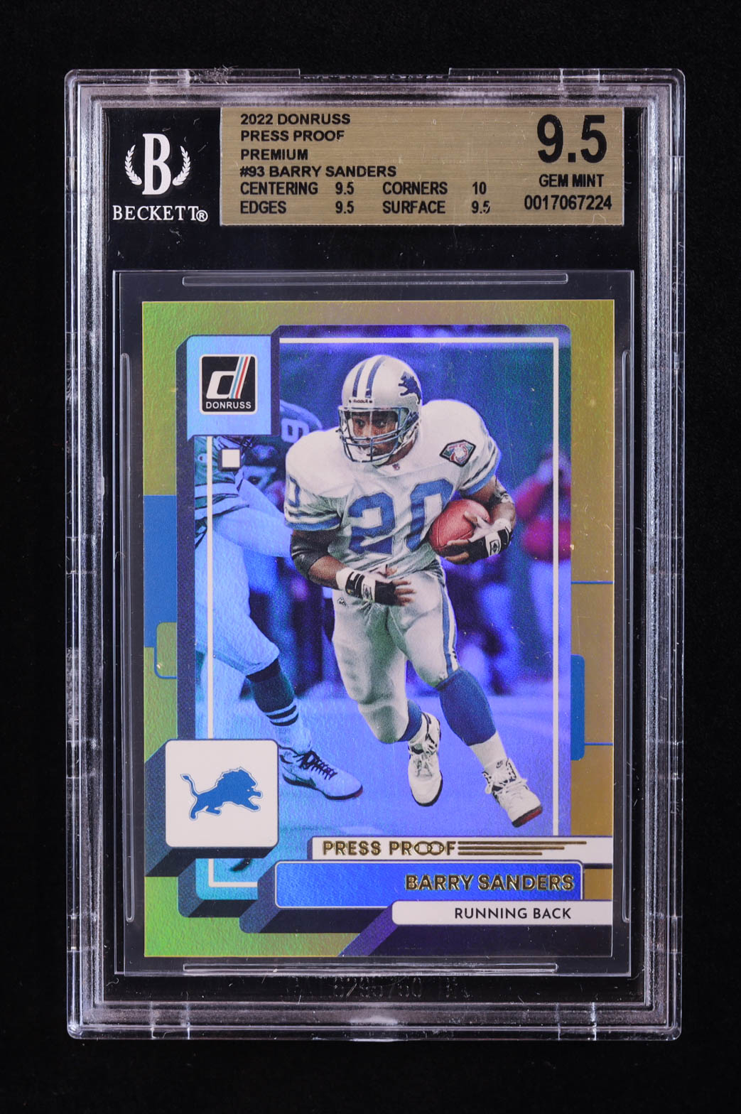 Barry Sanders 2022 Donruss Press Proof Premium #93 (BGS 9.5) at PristineAuction.com Barry Sanders 2022 Donruss Press Proof Premium #93 (BGS 9.5) at PristineAuction.com