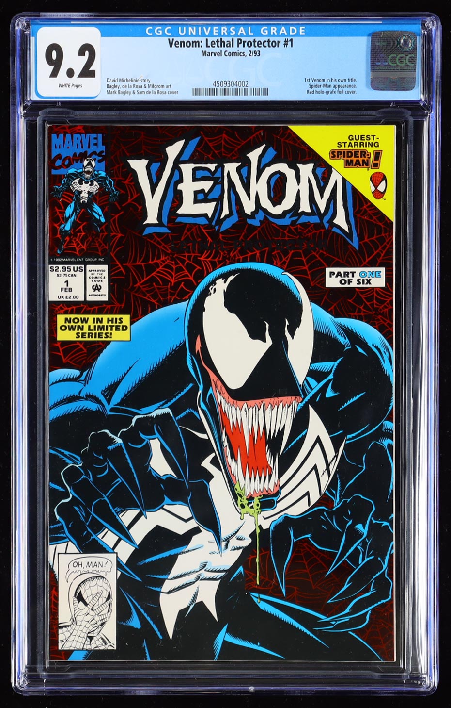 1993 "Venom: Lethal Protector" #1 Red Foil Cover Marvel Comic Book (CGC 9.2) at PristineAuction.com 1993 "Venom: Lethal Protector" #1 Red Foil Cover Marvel Comic Book (CGC 9.2) at PristineAuction.com