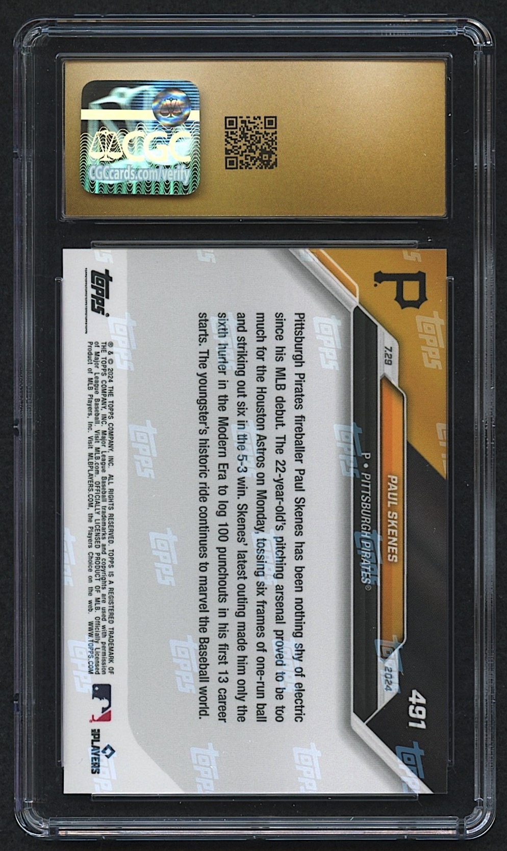 Paul Skenes 2024 Topps Now #491 RC (CGC 10 | Black Label) at PristineAuction.com Paul Skenes 2024 Topps Now #491 RC (CGC 10 | Black Label) at PristineAuction.com