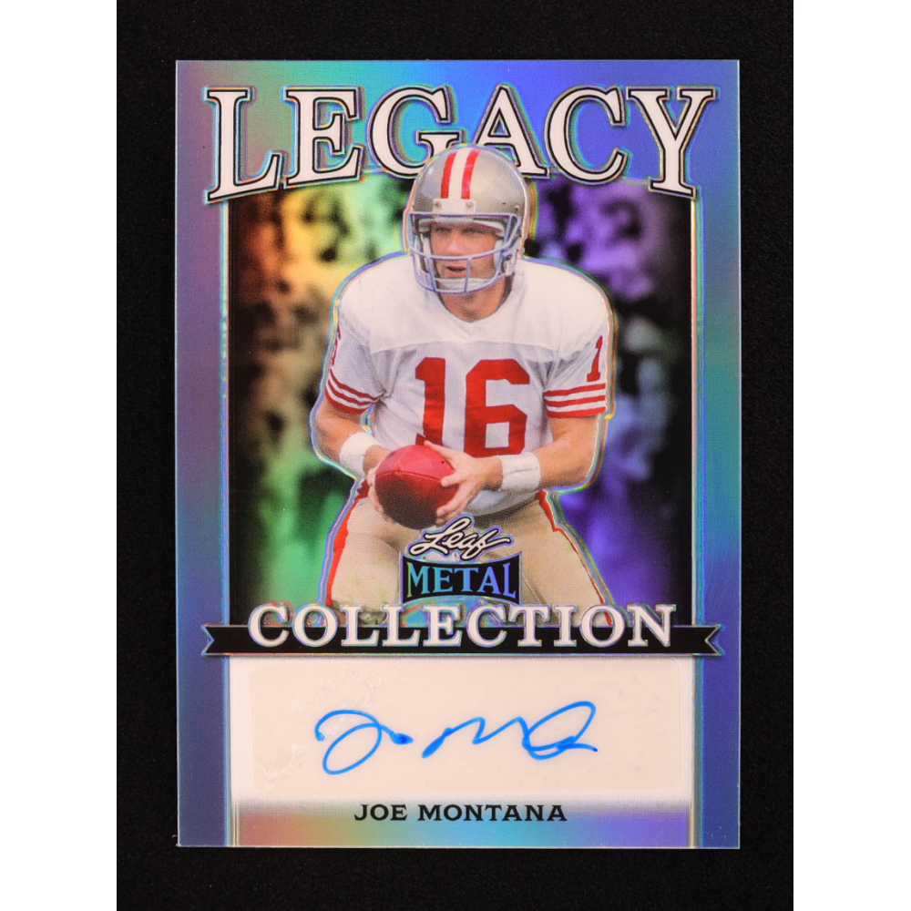Joe Montana 2024 Leaf Legacy Collection #BA-JM14 Autograph Platinum Blue Prismatic SP Variation #18/25 at PristineAuction.com