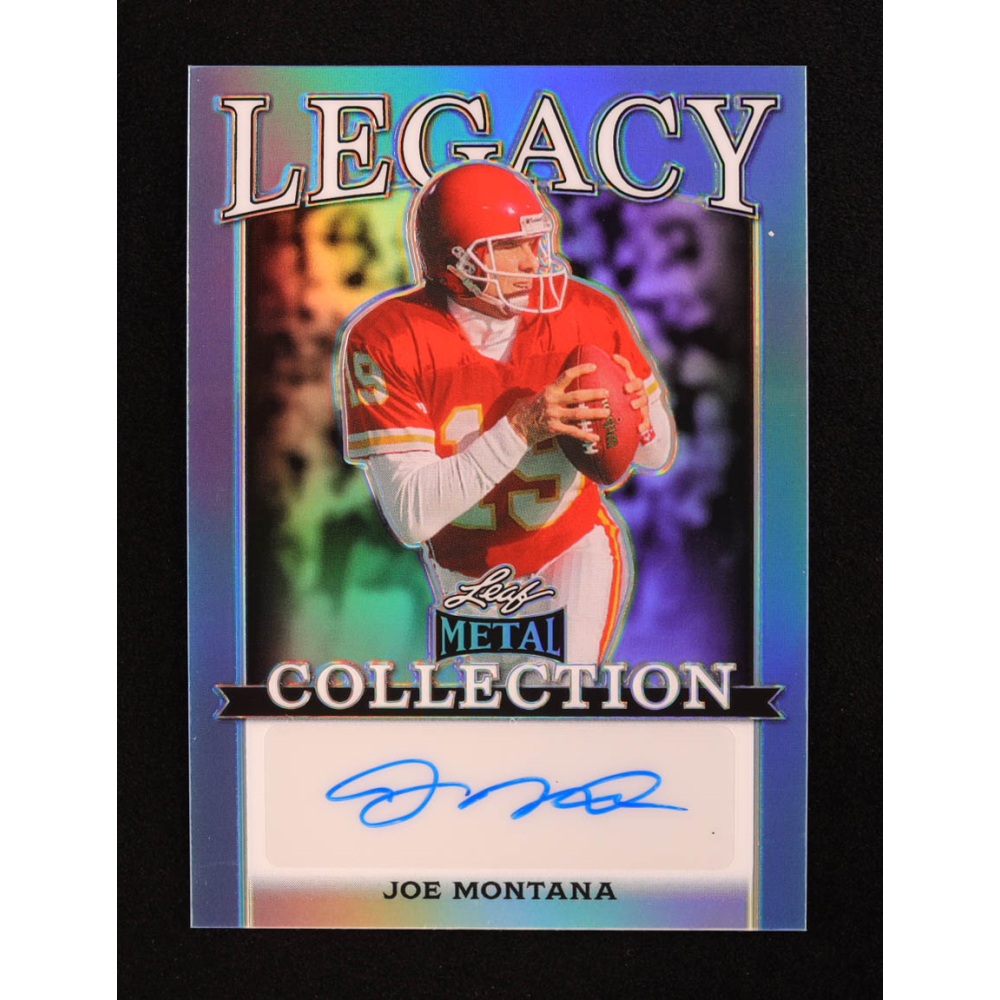 Joe Montana 2024 Leaf Legacy Collection #BA-JM10 Autograph Platinum Blue Prismatic SP Variation #22/25 at PristineAuction.com