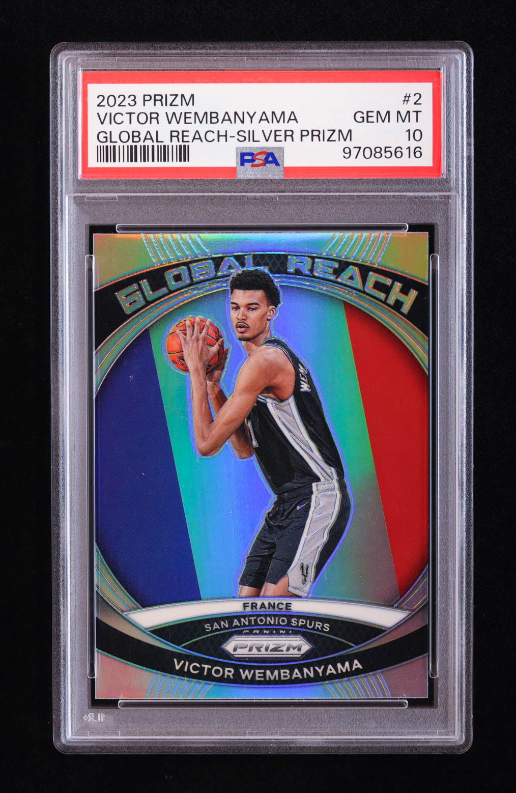 Victor Wembanyama 2023-24 Panini Prizm Global Reach Prizms Silver #2 RC (PSA 10) at PristineAuction.com Victor Wembanyama 2023-24 Panini Prizm Global Reach Prizms Silver #2 RC (PSA 10) at PristineAuction.com