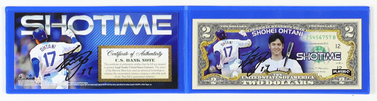 Shohei Ohtani Genuine Legal Tender Colorized U.S. $2.00 Two Dollar Bill Commemorative Edition Bank Note in Presentation Folder at PristineAuction.com Shohei Ohtani Genuine Legal Tender Colorized U.S. $2.00 Two Dollar Bill Commemorative Edition Bank Note in Presentation Folder at PristineAuction.com