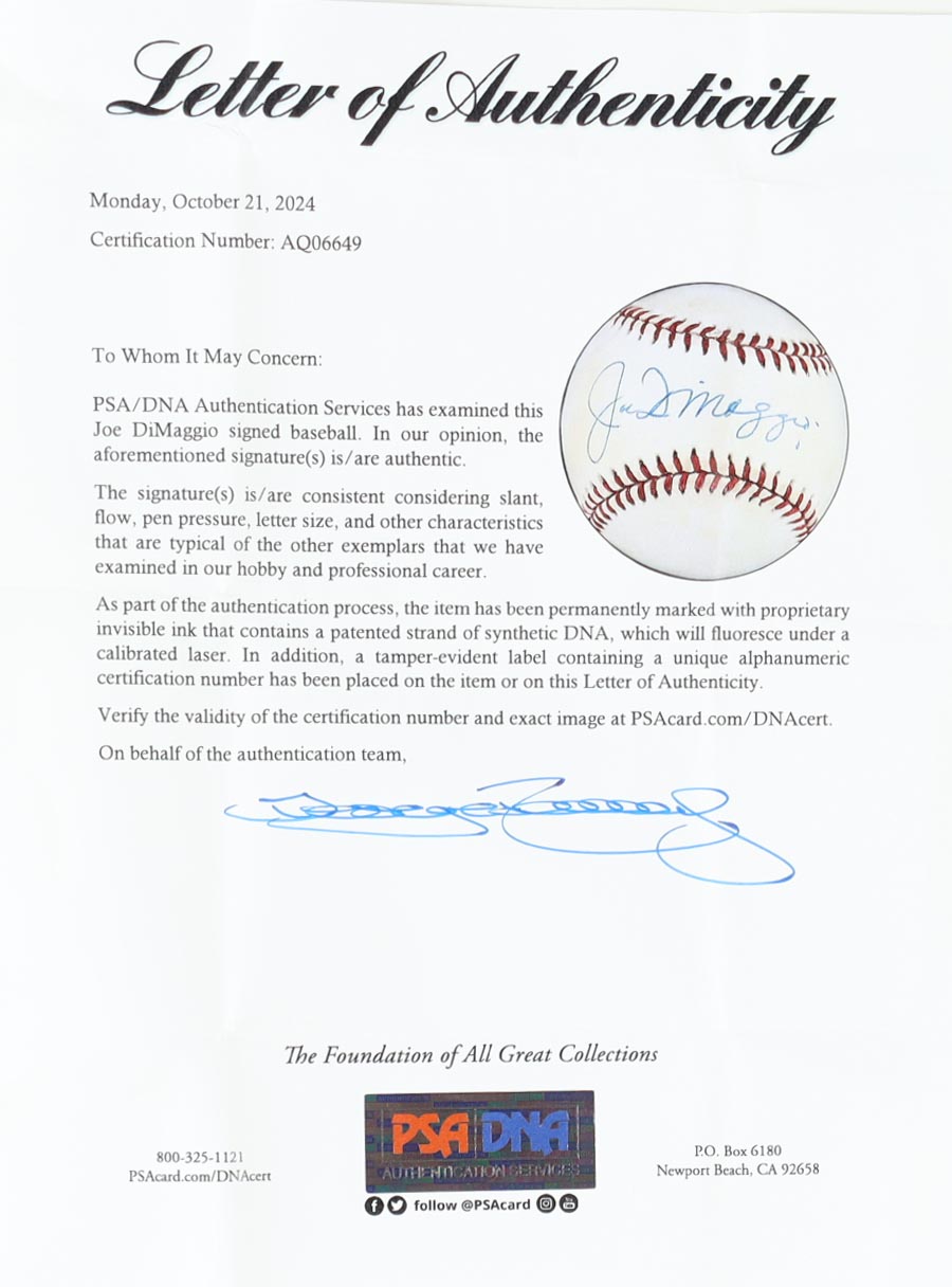 Joe DiMaggio Signed OAL Baseball With Display Case (PSA) at PristineAuction.com Joe DiMaggio Signed OAL Baseball With Display Case (PSA) at PristineAuction.com