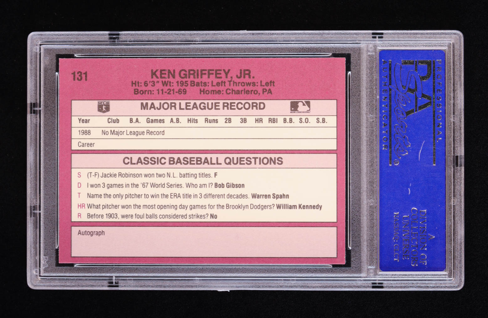 Ken Griffey Jr. 1989 Classic Travel Orange #131 RC (PSA 9) at PristineAuction.com Ken Griffey Jr. 1989 Classic Travel Orange #131 RC (PSA 9) at PristineAuction.com