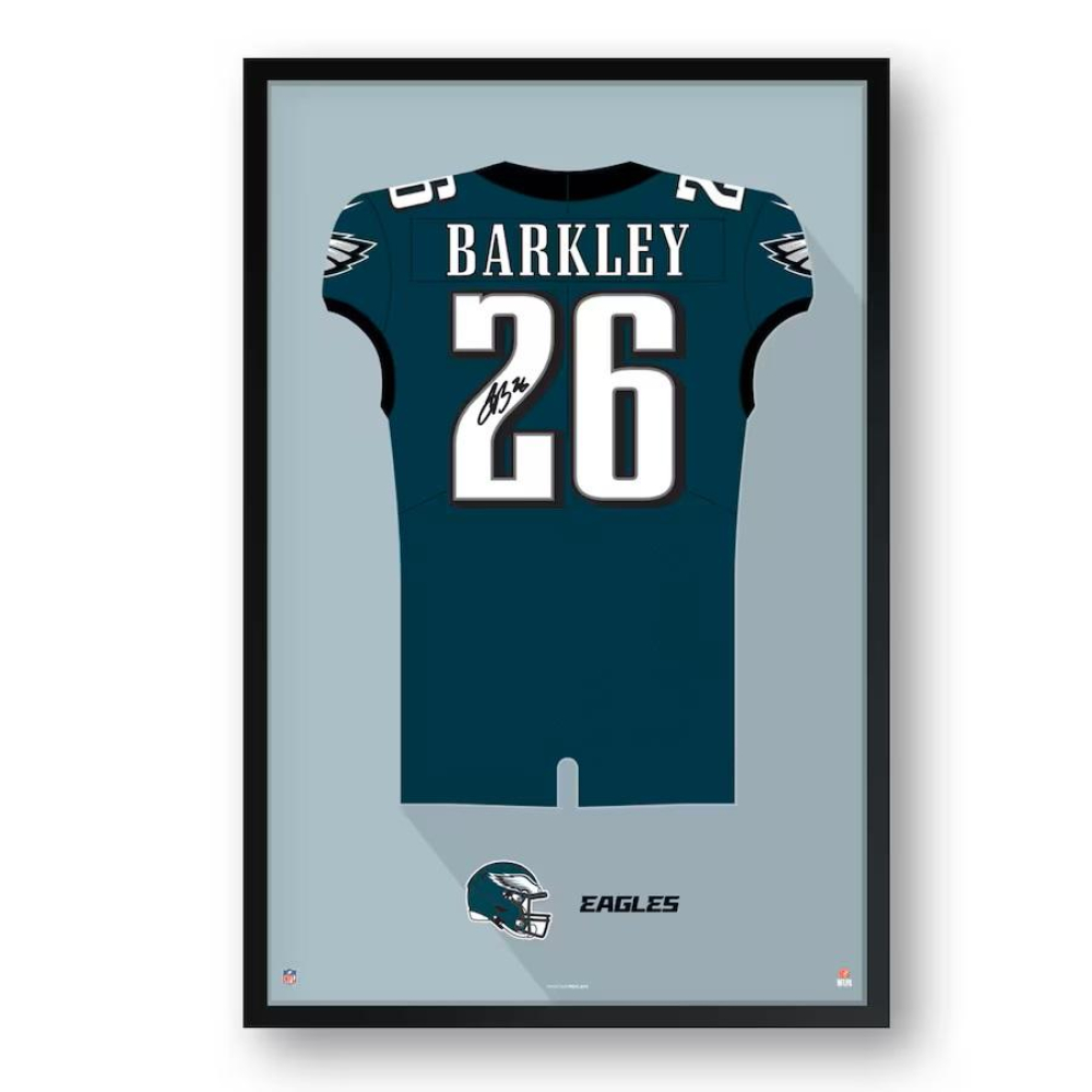 Saquon Barkley Eagles Custom Framed Jersey Art Print at PristineAuction.com Saquon Barkley Eagles Custom Framed Jersey Art Print at PristineAuction.com