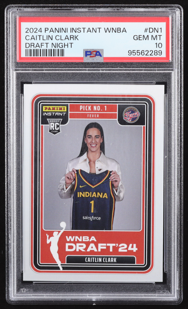 Caitlin Clark 2024-25 Panini Instant Draft Night #DN1 RC (PSA 10) at PristineAuction.com Caitlin Clark 2024-25 Panini Instant Draft Night #DN1 RC (PSA 10) at PristineAuction.com