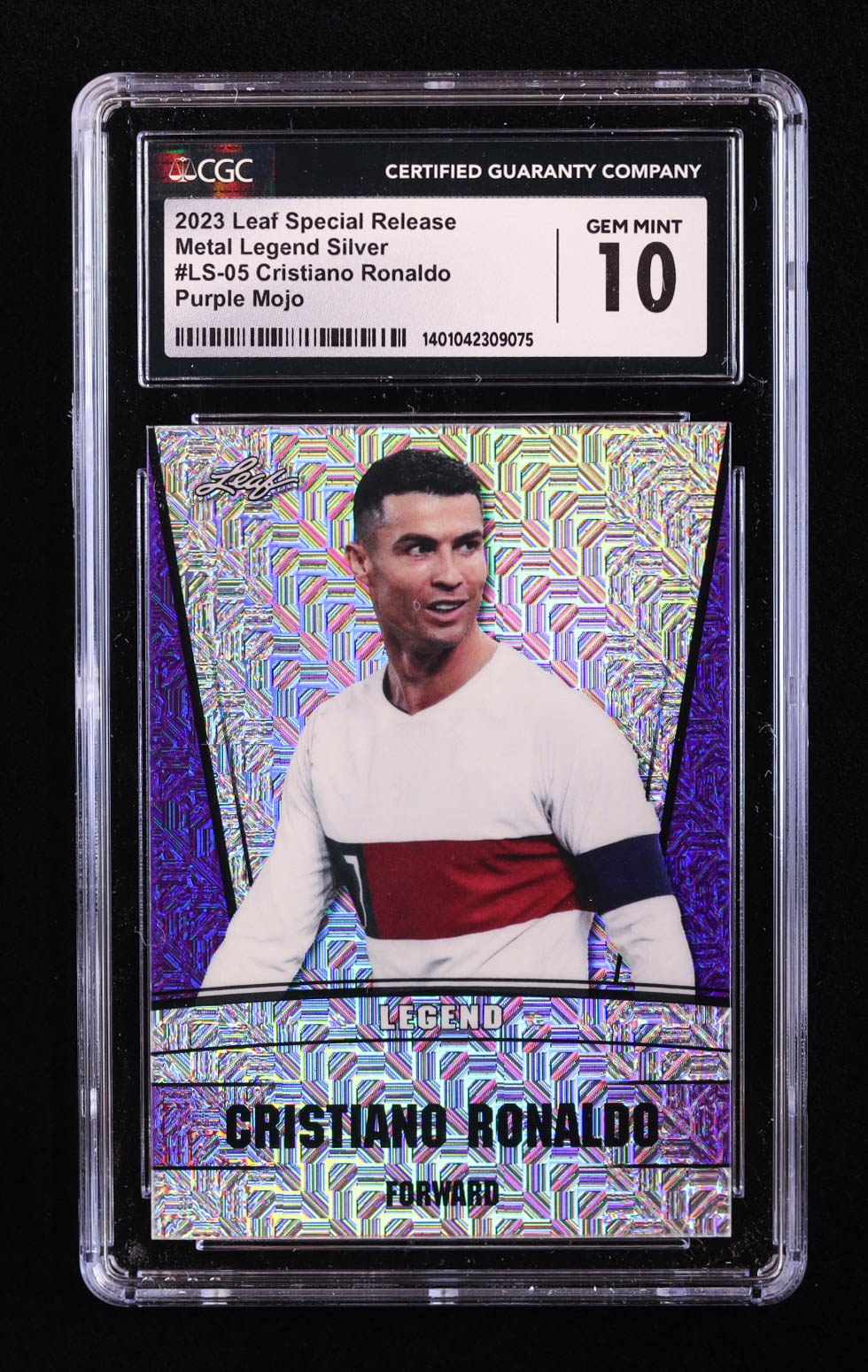 Cristiano Ronaldo 2023 Leaf Metal Special Release Legend Silver Mojo Purple #LS05 #10/15 (CGC 10) at PristineAuction.com Cristiano Ronaldo 2023 Leaf Metal Special Release Legend Silver Mojo Purple #LS05 #10/15 (CGC 10) at PristineAuction.com