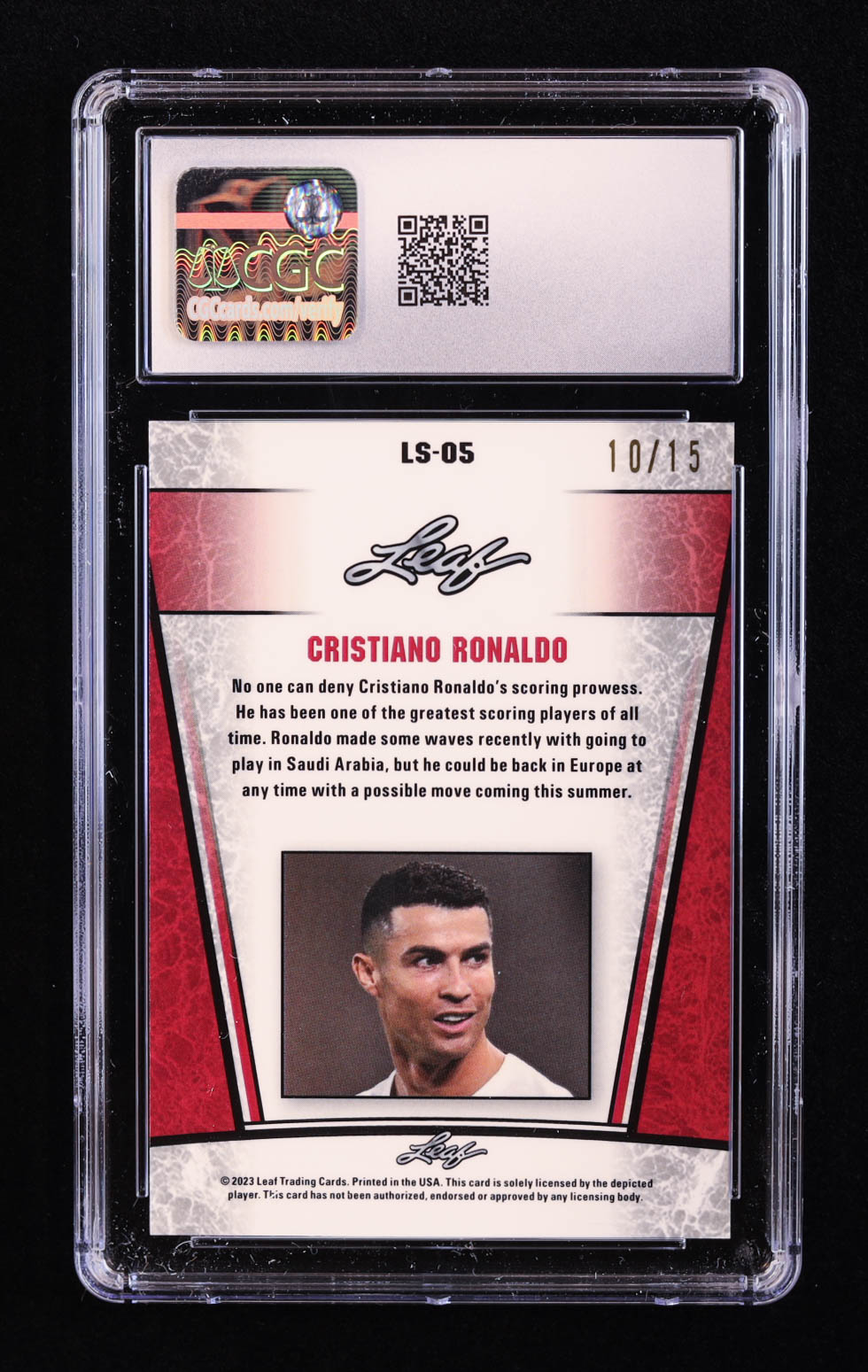 Cristiano Ronaldo 2023 Leaf Metal Special Release Legend Silver Mojo Purple #LS05 #10/15 (CGC 10) at PristineAuction.com Cristiano Ronaldo 2023 Leaf Metal Special Release Legend Silver Mojo Purple #LS05 #10/15 (CGC 10) at PristineAuction.com