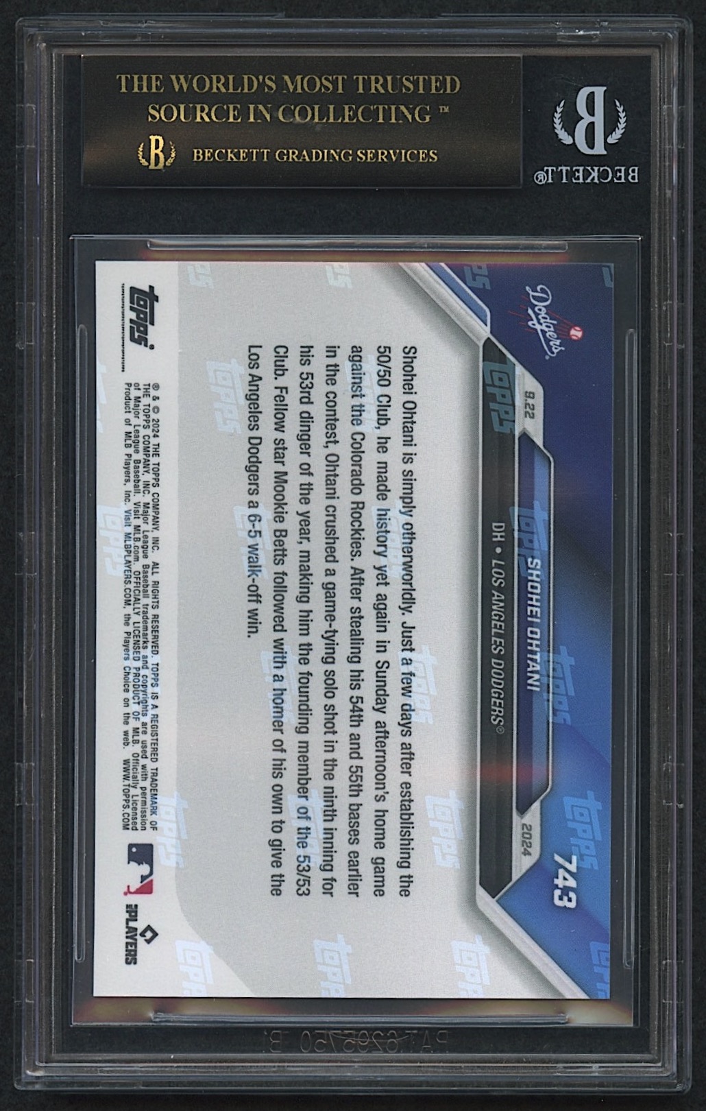 Shohei Ohtani 2024 Topps Now #743 | 53/53 Club (BGS Black Label 10) at PristineAuction.com Shohei Ohtani 2024 Topps Now #743 | 53/53 Club (BGS Black Label 10) at PristineAuction.com