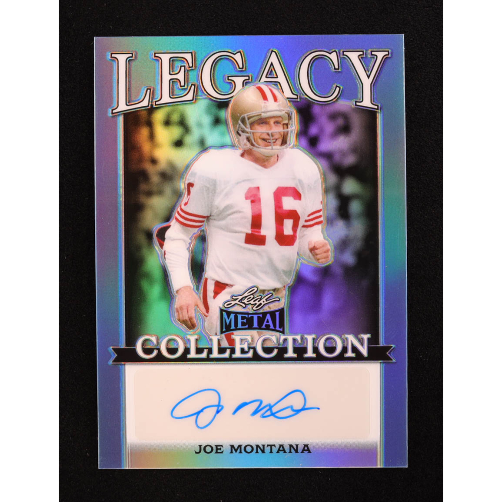 Joe Montana 2024 Leaf Legacy Collection #BA-JM9 Autograph Platinum Blue Prismatic SP Variation #1/25 at PristineAuction.com