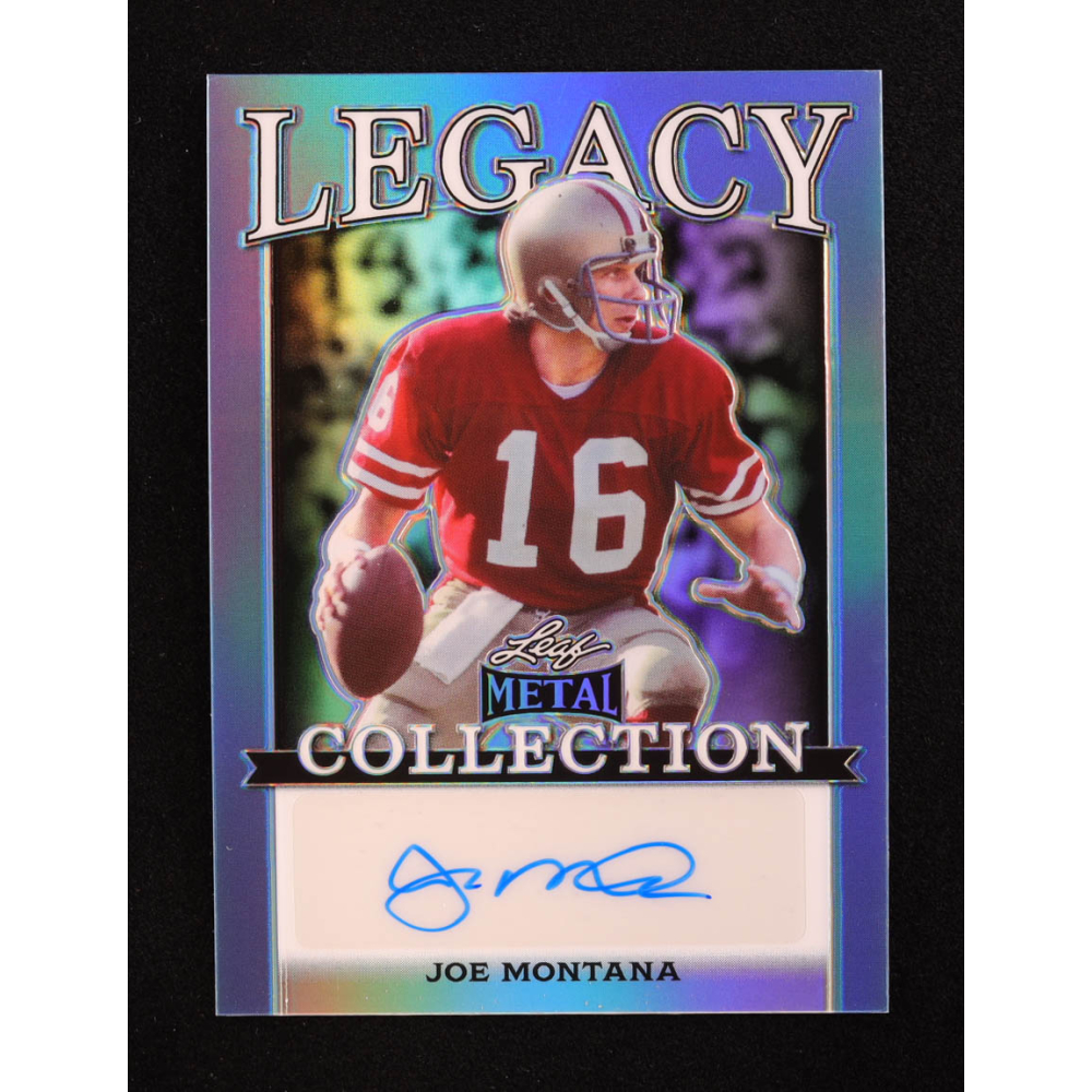Joe Montana 2024 Leaf Legacy Collection #BA-JM8 Autograph Platinum Blue Prismatic SP Variation #11/25 at PristineAuction.com