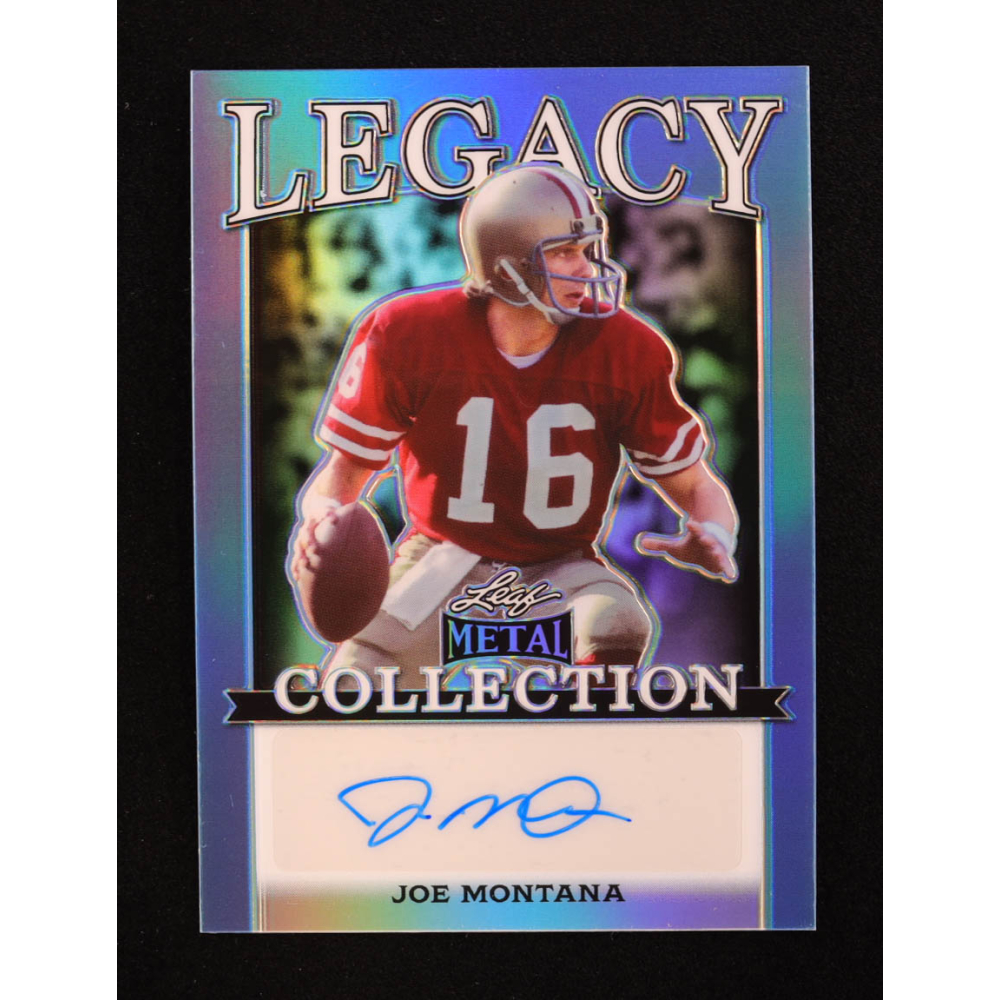 Joe Montana 2024 Leaf Legacy Collection #BA-JM8 Autograph Platinum Blue Prismatic SP Variation #3/25 at PristineAuction.com