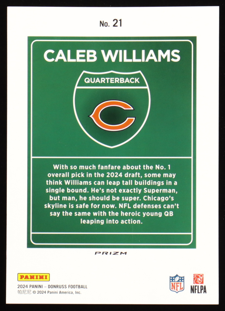 Caleb Williams 2024 Panini Donruss Football Oversized Downtown Jumbo #21 RC at PristineAuction.com Caleb Williams 2024 Panini Donruss Football Oversized Downtown Jumbo #21 RC at PristineAuction.com