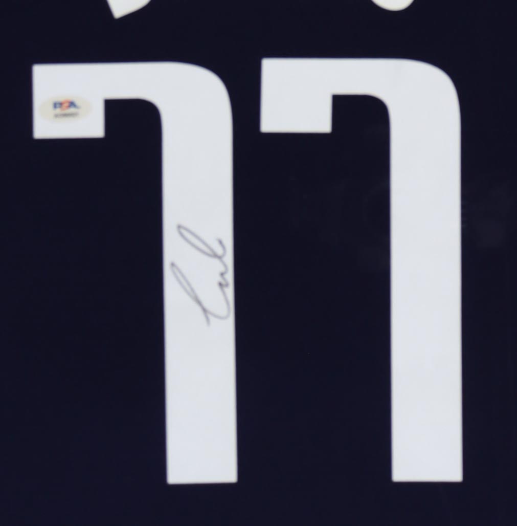 Luka Doncic Signed Custom Framed Jersey Display (PSA) at PristineAuction.com Luka Doncic Signed Custom Framed Jersey Display (PSA) at PristineAuction.com