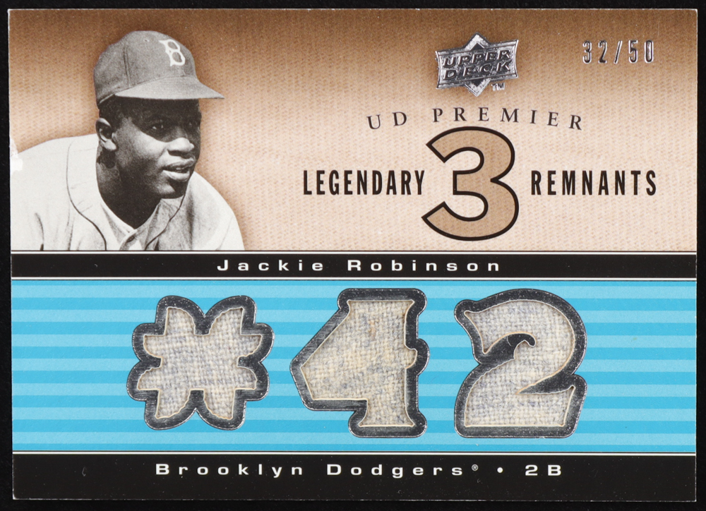 Jackie Robinson 2008 Upper Deck Premier Legendary Remnants Triple #JR #32/50 at PristineAuction.com Jackie Robinson 2008 Upper Deck Premier Legendary Remnants Triple #JR #32/50 at PristineAuction.com