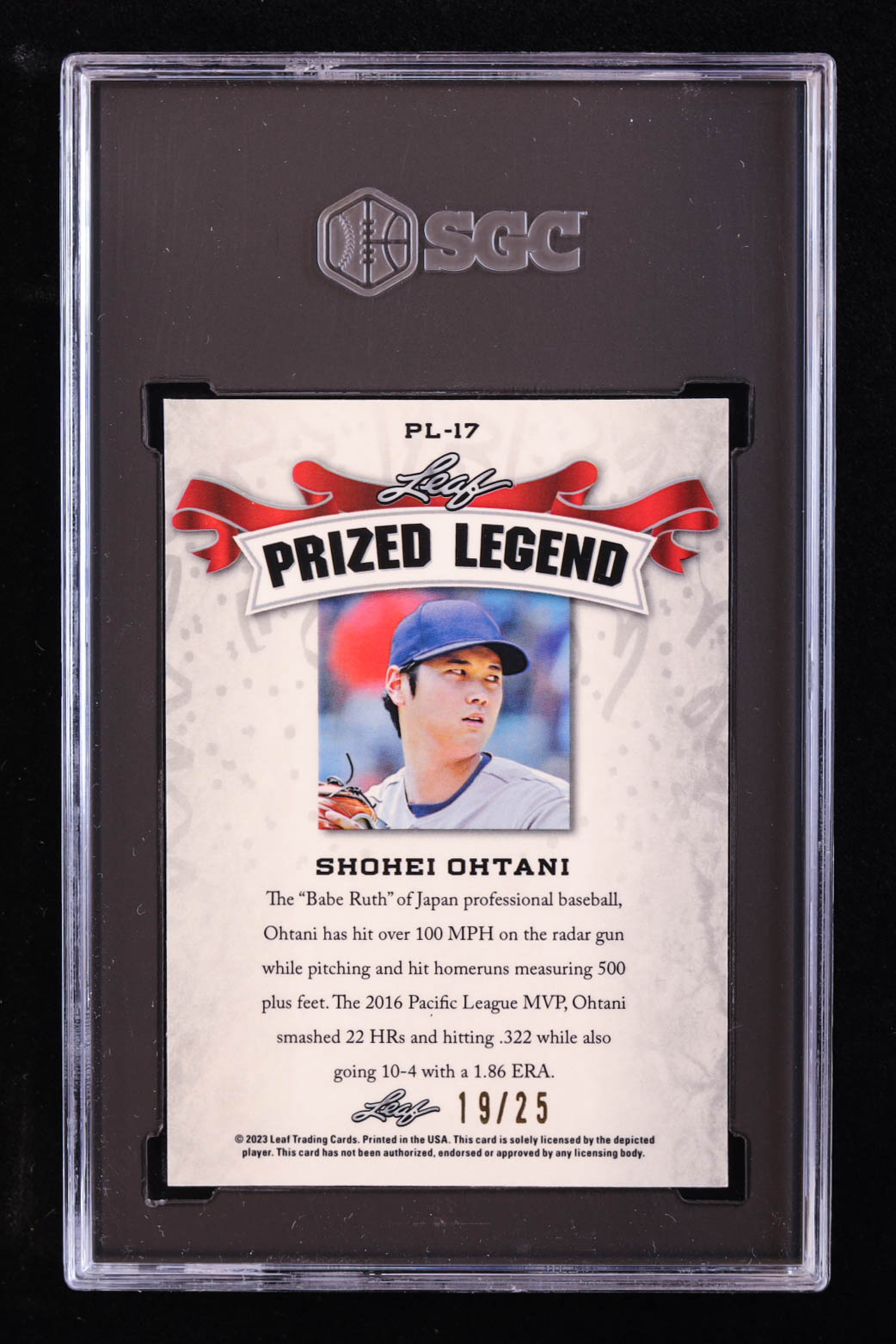 Shohei Ohtani 2023 Leaf Metal Special Release Prized Legend Mojo Purple #PL17 #19/25 (SGC 10) at PristineAuction.com Shohei Ohtani 2023 Leaf Metal Special Release Prized Legend Mojo Purple #PL17 #19/25 (SGC 10) at PristineAuction.com
