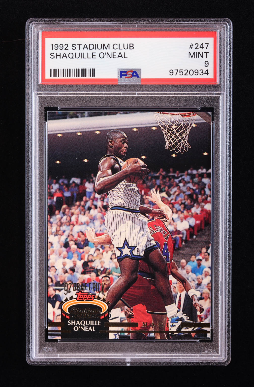 Shaquille O'Neal 1992-93 Stadium Club #247 RC (PSA 9) at PristineAuction.com Shaquille O'Neal 1992-93 Stadium Club #247 RC (PSA 9) at PristineAuction.com