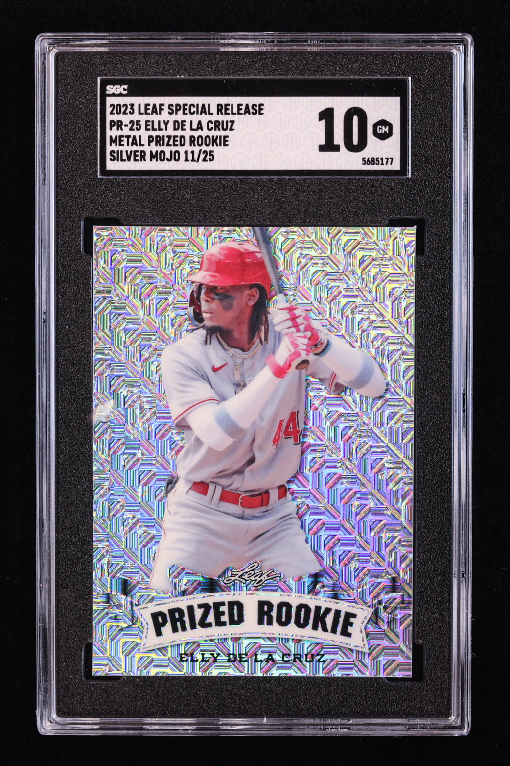 Elly De La Cruz 2023 Leaf Metal Special Release Prized Rookie Mojo Silver #PR25 RC #11/25 (SGC 10) at PristineAuction.com Elly De La Cruz 2023 Leaf Metal Special Release Prized Rookie Mojo Silver #PR25 RC #11/25 (SGC 10) at PristineAuction.com