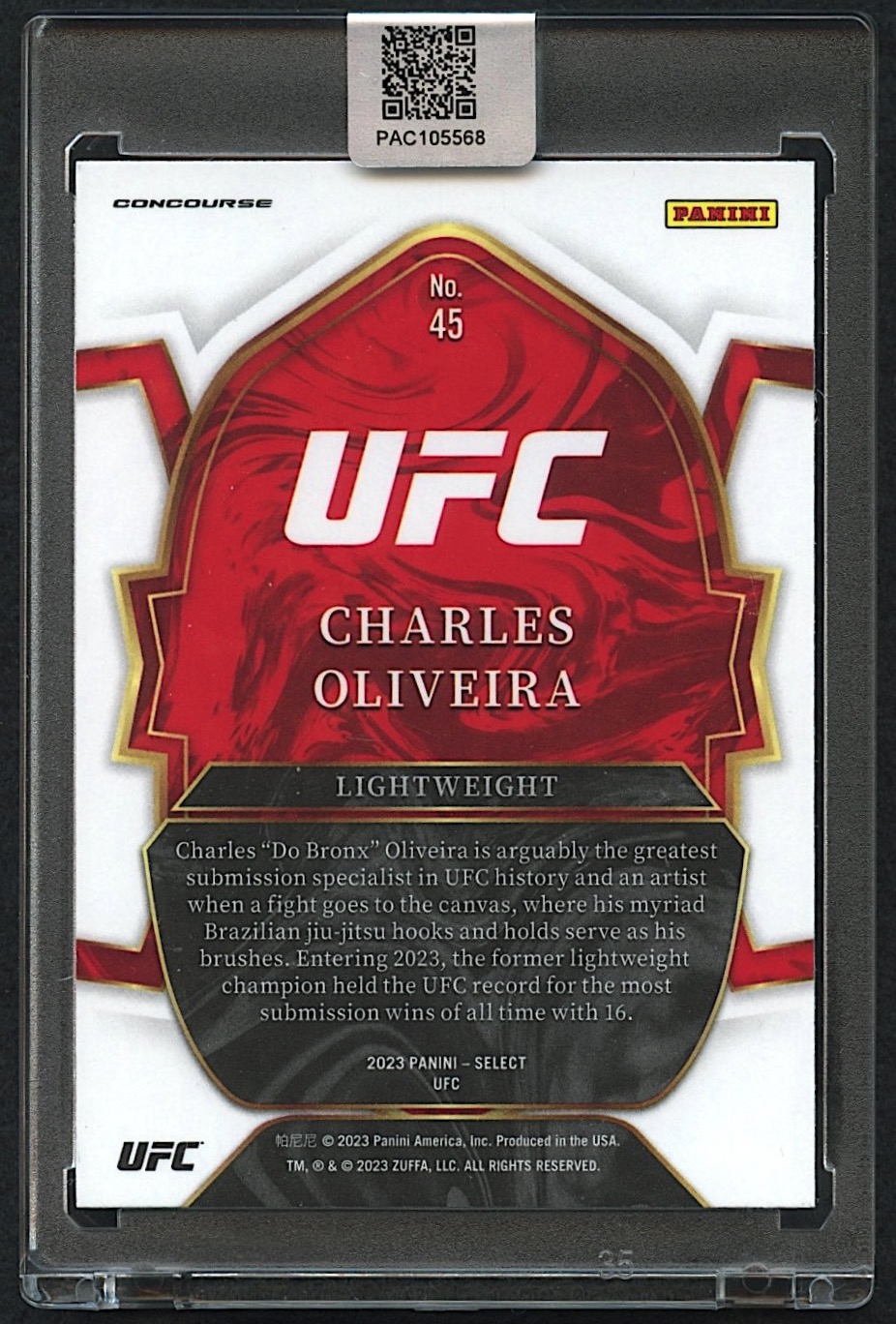 Charles Oliveira Signed 2021 Panini Select UFC #45 (PA