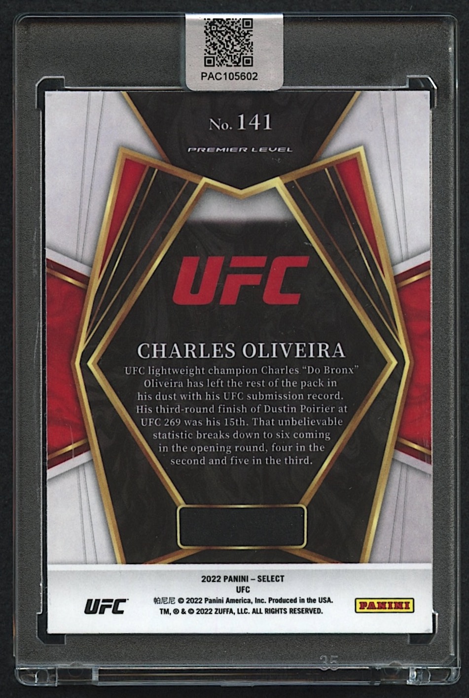 Charles Oliveira Signed 2022 Select UFC #141 (PA Encapsulated) at PristineAuction.com Charles Oliveira Signed 2022 Select UFC #141 (PA Encapsulated) at PristineAuction.com