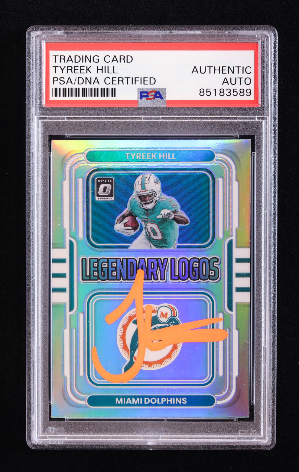 Tyreek Hill Signed 2022 Donruss Optic Legendary Logos #14 (PSA) at PristineAuction.com Tyreek Hill Signed 2022 Donruss Optic Legendary Logos #14 (PSA) at PristineAuction.com