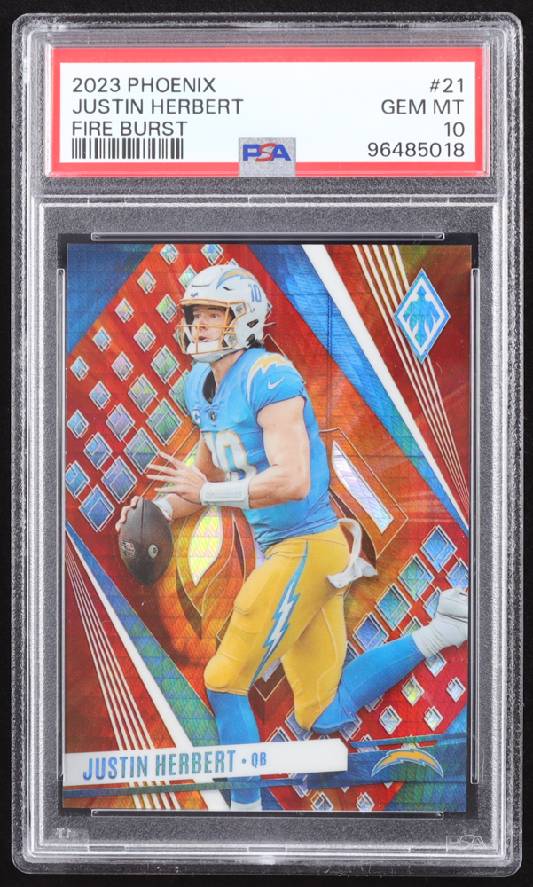 Justin Herbert 2023 Panini Phoenix Fire Burst #21 #237/340 (PSA 10) at PristineAuction.com Justin Herbert 2023 Panini Phoenix Fire Burst #21 #237/340 (PSA 10) at PristineAuction.com