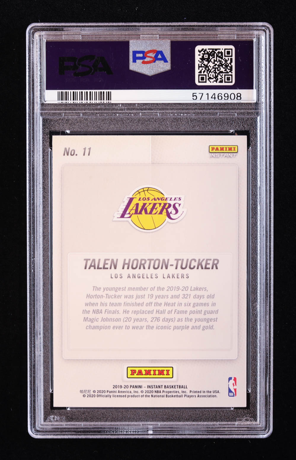 Talen Horton-Tucker 2019-20 Panini Instant Lakers NBA Champions #11 RC (PSA 9) at PristineAuction.com Talen Horton-Tucker 2019-20 Panini Instant Lakers NBA Champions #11 RC (PSA 9) at PristineAuction.com