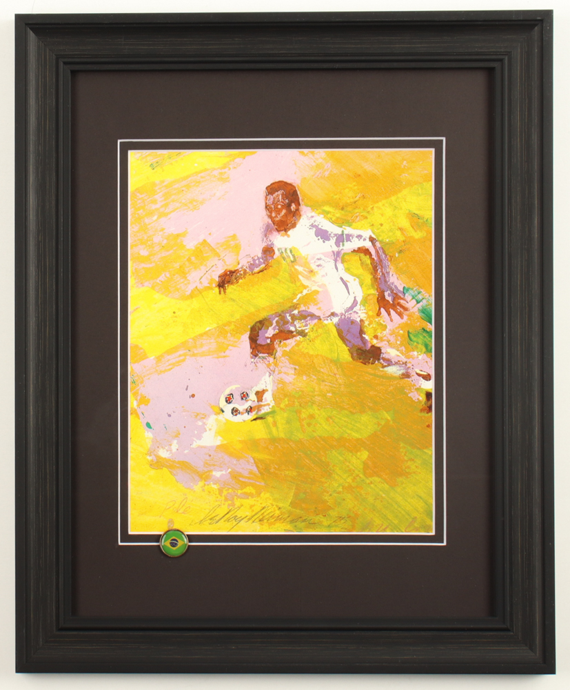 Pele Vintage Leroy Neiman Custom Framed Art Print Display With Brazil Flag Pin at PristineAuction.com Pele Vintage Leroy Neiman Custom Framed Art Print Display With Brazil Flag Pin at PristineAuction.com