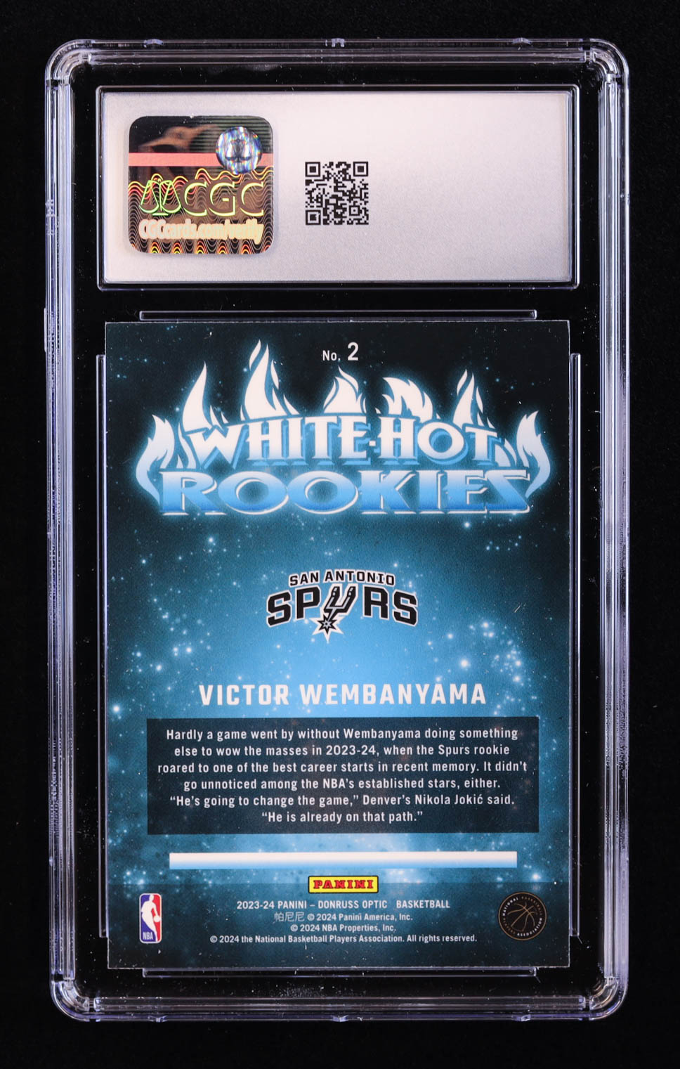 Victor Wembanyama 2023-24 Donruss Optic White Hot Rookies #2 RC (CGC 10) at PristineAuction.com Victor Wembanyama 2023-24 Donruss Optic White Hot Rookies #2 RC (CGC 10) at PristineAuction.com