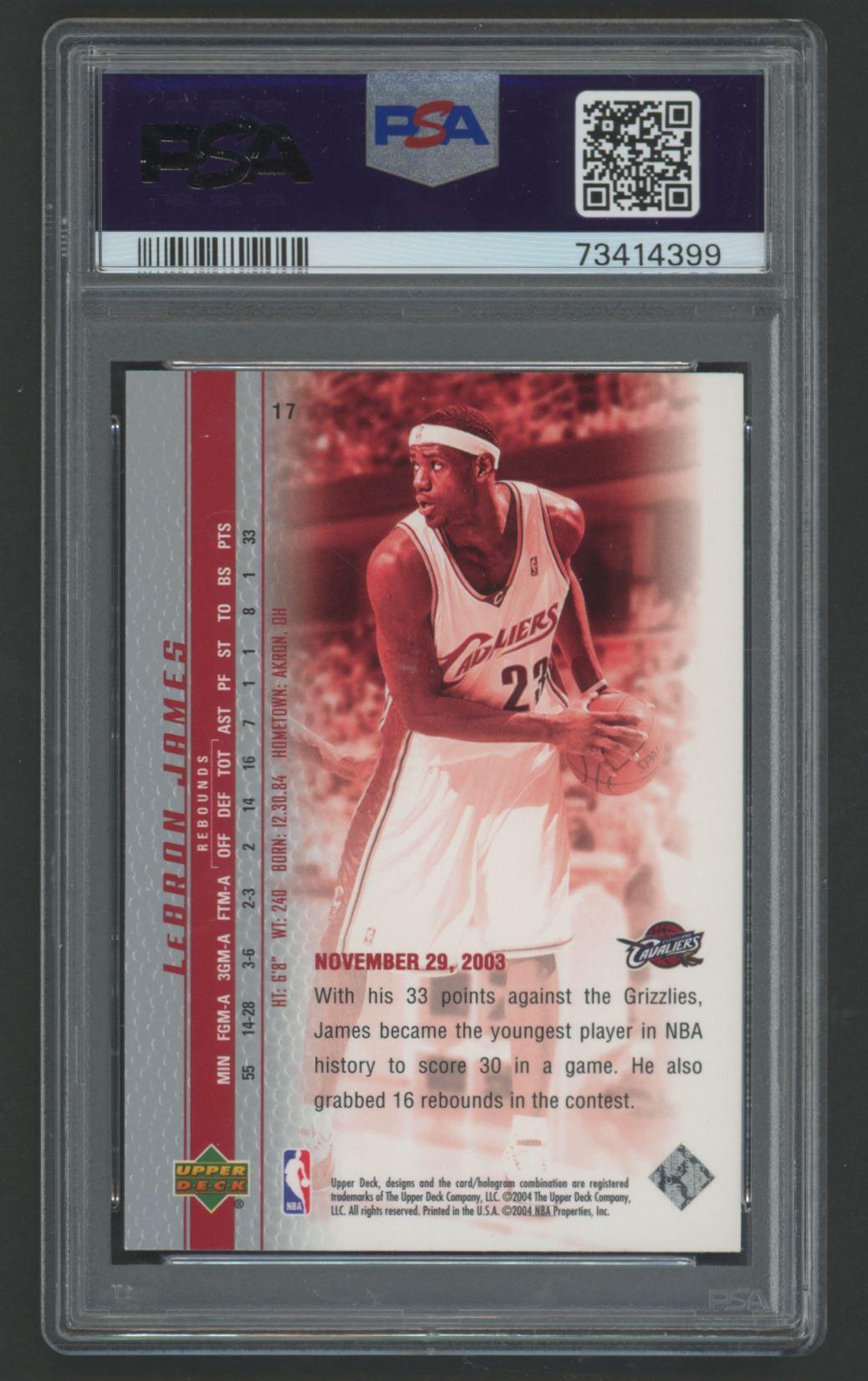 LeBron James 2003-04 Upper Deck Phenomenal Beginning LeBron James #17 RC (PSA 9) at PristineAuction.com LeBron James 2003-04 Upper Deck Phenomenal Beginning LeBron James #17 RC (PSA 9) at PristineAuction.com