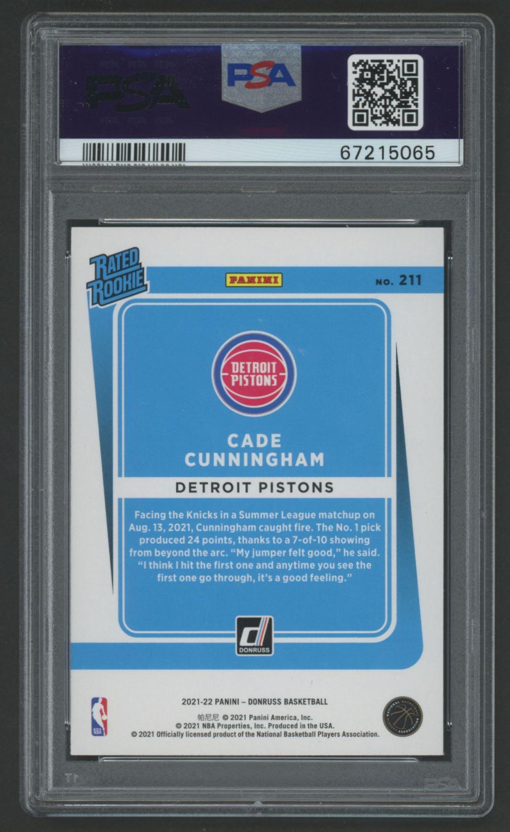 Cade Cunningham 2021-22 Donruss #211 RR RC (PSA 10) at PristineAuction.com Cade Cunningham 2021-22 Donruss #211 RR RC (PSA 10) at PristineAuction.com