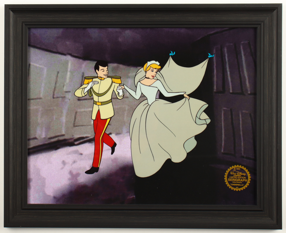 Disney "Cinderella & Prince Charming" LE Custom Framed Two-Piece Animation Cel with Official Disney Seal at PristineAuction.com Disney "Cinderella & Prince Charming" LE Custom Framed Two-Piece Animation Cel with Official Disney Seal at PristineAuction.com